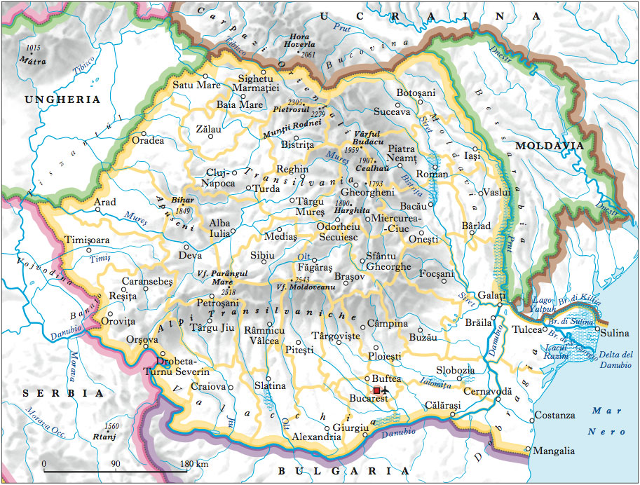 rumeno o romeno - mappa della romania